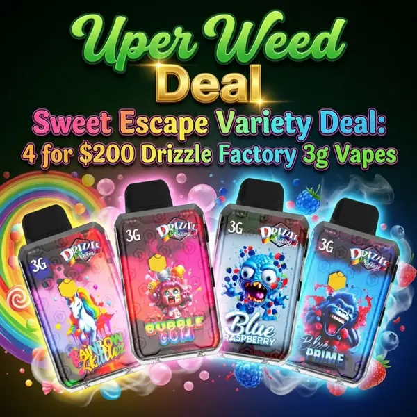 Sweet Escape Variety Deal: 4 for $200 Drizzle Factory 3g Vapes