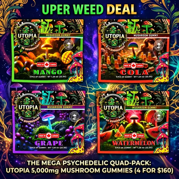 The Mega Psychedelic Quad-Pack: Utopia 5,000mg Mushroom Gummies (4 for $160)